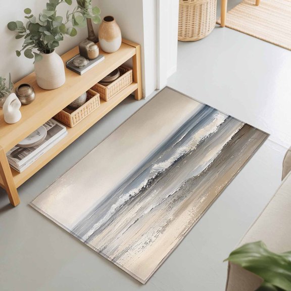 Entryway Rug 2'x3', Ocean Kitchen Runner Rugs Non-Slip Carpet Mats, Grey Sky Abstract Beach Minimalism Art Bedside Rugs Runners Washable Floor Carpet for Bathroom Laundry Room
