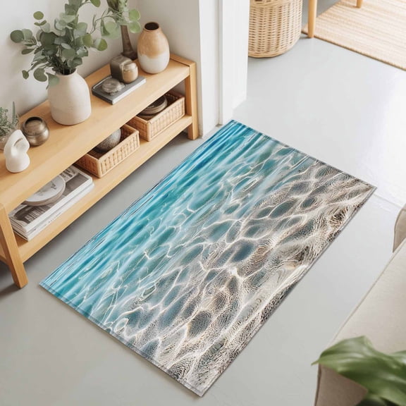 Entryway Rug 2'x3', Ocean Water Ripple Kitchen Runner Rugs Non-Slip Carpet Mats, Summer Seaside Underwater Scene Bedside Rugs Runners Washable Floor Carpet for Bathroom Laundry Room