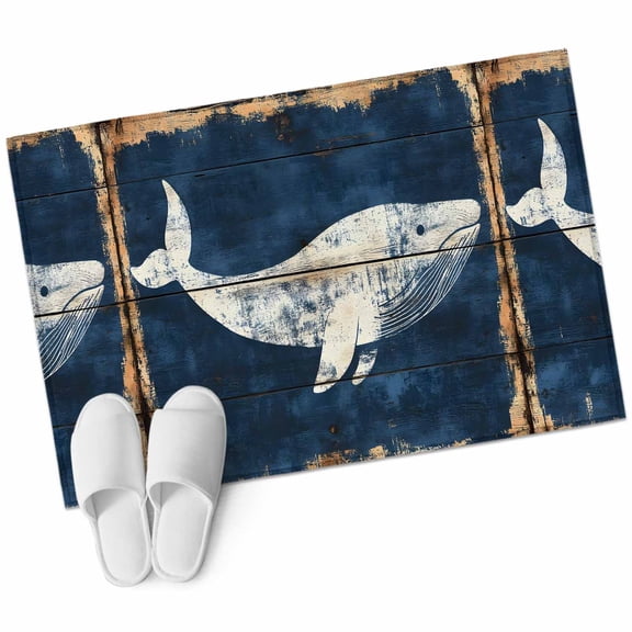 Entryway Rug 2'x3' Ocean Whale Blue Small Area Rug Non-Slip Front Door Mat Washable Floor Carpet for Indoor Entrance Kitchen Bathroom
