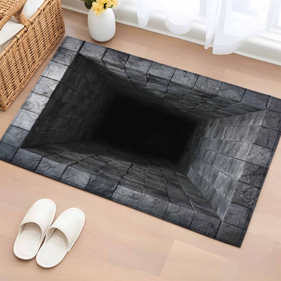 Entryway Rug 2'x3', Optical Illusion Small Rug for Kitchen Bathroom Door Mat Indoor Entrance, Abstract 3D Black Grey Looks Like Holes Non-Slip Area Rugs Floor Mats Carpet Front Door Rugs