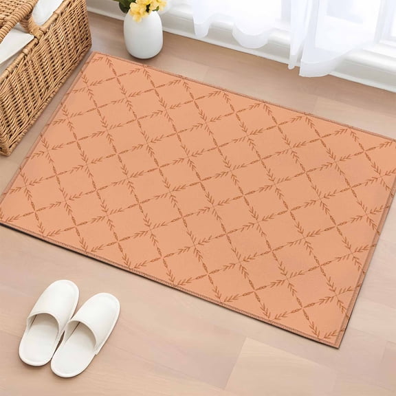 Entryway Rug 2'x3', Orange Plaid Small Rug for Kitchen Bathroom Door Mat Indoor Entrance, Modern Farmhouse Simple Abstract Stripes Non-Slip Area Rugs Floor Mats Carpet Front Door Rugs