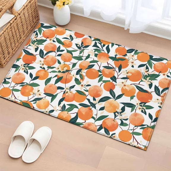 Entryway Rug 2'x3', Orange Small Rug for Kitchen Bathroom Door Mat Indoor Entrance, Summer Botanical Leaves Watercolor Non-Slip Area Rugs Floor Mats Carpet Front Door Rugs