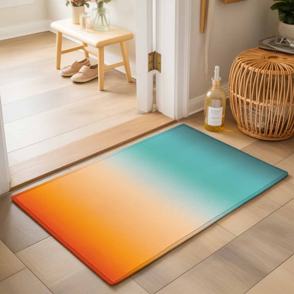 Entryway Rug 2'x3', Orange Teal Ombre Kitchen Runner Rugs Non-Slip Carpet Mats, Abstract Gradient Minimalist Modern Bedside Rugs Runners Washable Floor Carpet for Bathroom Laundry Room