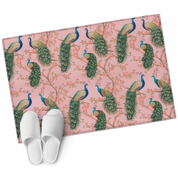 Entryway Rug 2'x3' Peacock Feather Small Area Rug Non-Slip Front Door Mat Washable Floor Carpet for Indoor Entrance Kitchen Bathroom