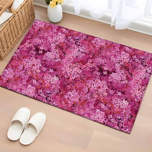 Entryway Rug 2'x3', Pink Cherry Blossom Small Rug for Kitchen Bathroom Door Mat Indoor Entrance, Spring Flowers Modern Abstract Art Non-Slip Area Rugs Floor Mats Carpet Front Door Rugs
