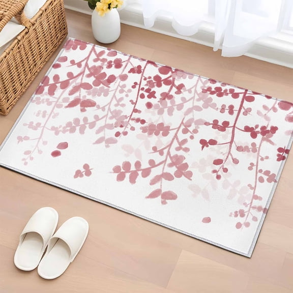 Entryway Rug 2'x3', Pink Leaves Small Rug for Kitchen Bathroom Door Mat Indoor Entrance, Summer Botanical Non-Slip Area Rugs Floor Mats Carpet Front Door Rugs