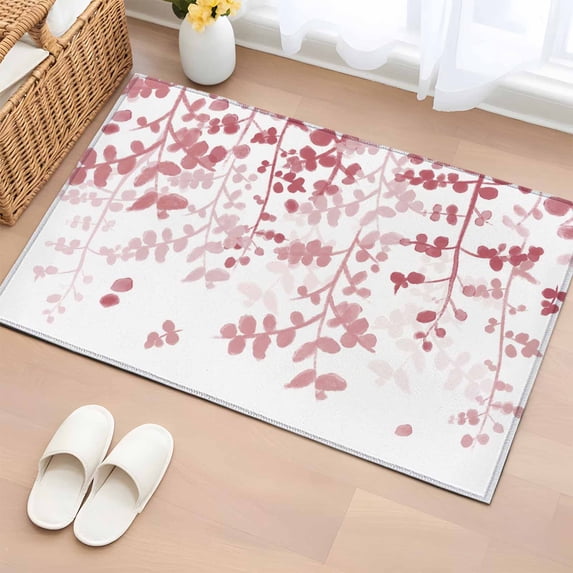 Entryway Rug 2'x3', Pink Leaves Small Rug for Kitchen Bathroom Door Mat Indoor Entrance, Summer Botanical Non-Slip Area Rugs Floor Mats Carpet Front Door Rugs