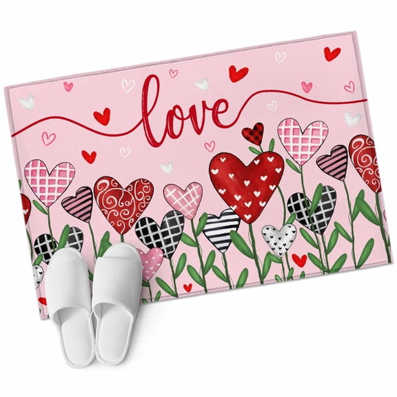 Entryway Rug 2'x3' Pink Love, Small Area Rug Non-Slip Front Door Mat Washable Floor Carpet for Indoor Entrance Kitchen Bathroom