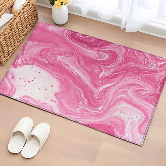 Entryway Rug 2'x3', Pink Marble Small Rug for Kitchen Bathroom Door Mat Indoor Entrance, Modern Ombre Abstract Fluid Aesthetic Art Non-Slip Area Rugs Floor Mats Carpet Front Door Rugs