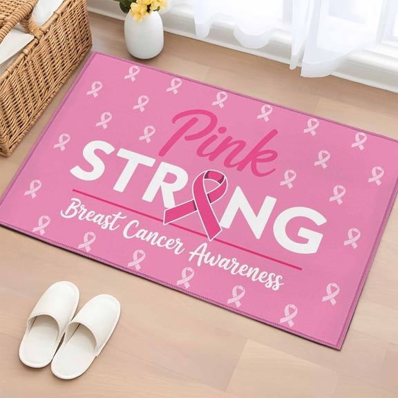 Entryway Rug 2'x3', Pink Ribbon Small Rug for Kitchen Bathroom Door Mat Indoor Entrance, Breast Cancer Awareness String Symbol Non-Slip Area Rugs Floor Mats Carpet Front Door Rugs