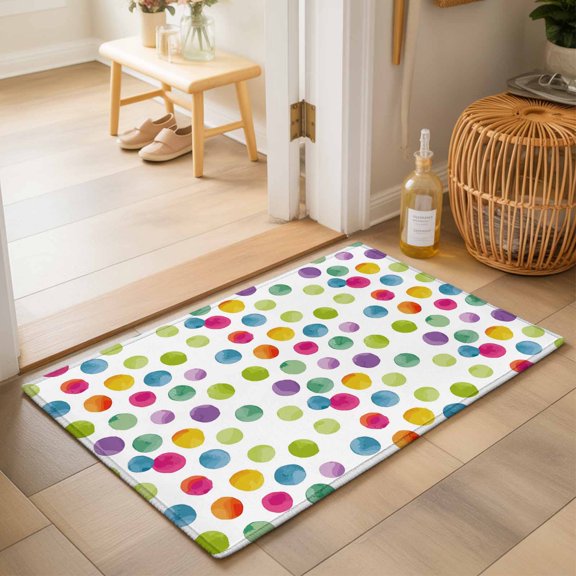 Entryway Rug 2'x3', Polka Dots Kitchen Runner Rugs Non-Slip Carpet Mats, Children's Day Colorful Watercolor Abstract Bedside Rugs Runners Washable Floor Carpet for Bathroom Laundry Room