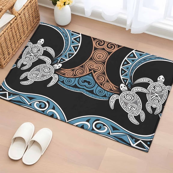 Entryway Rug 2'x3', Polynesia Texture Small Rug for Kitchen Bathroom Door Mat Indoor Entrance, Retro Traditional Tribe Turtle Abstract Non-Slip Area Rugs Floor Mats Carpet Front Door Rugs
