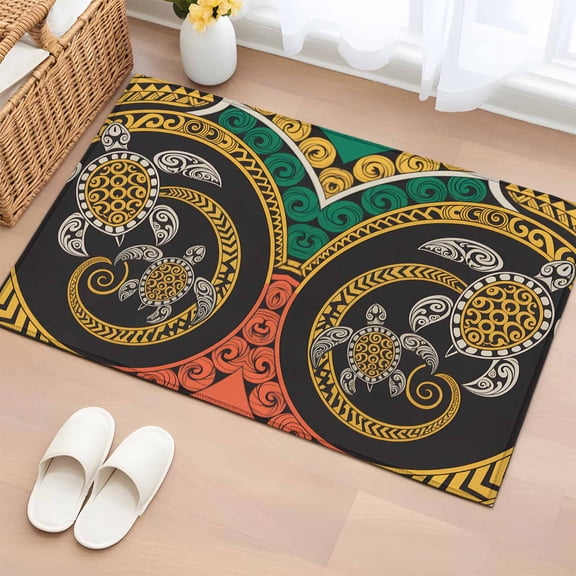 Entryway Rug 2'x3', Polynesia Texture Small Rug for Kitchen Bathroom Door Mat Indoor Entrance, Traditional Tribe Sea Turtle Abstract Art Non-Slip Area Rugs Floor Mats Carpet Front Door Rugs
