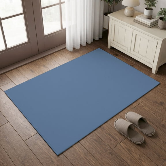 Entryway Rug 2'x3', Pure Slate Blue Kitchen Runner Rugs Non-Slip Carpet Mats, Modern Solid Color Minimalist Art Bedside Rugs Runners Washable Floor Carpet for Bathroom Laundry Room