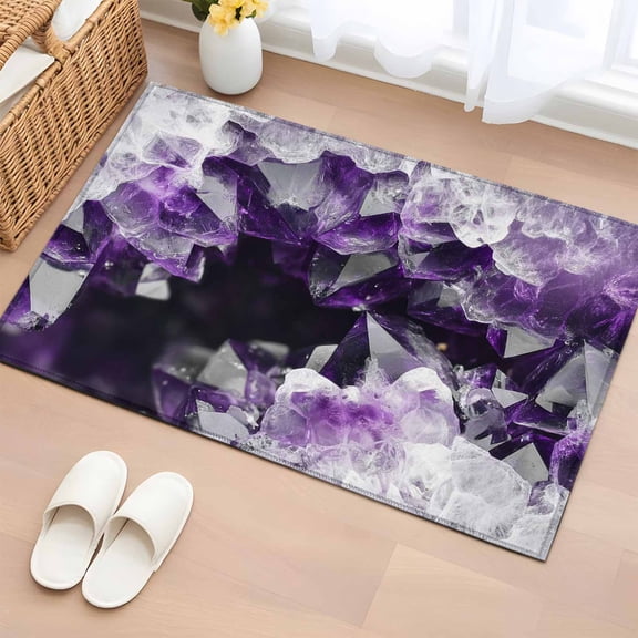 Entryway Rug 2'x3', Purple Black Geometric Small Rug for Kitchen Bathroom Door Mat Indoor Entrance, Modern Abstract Crystals Artwork Non-Slip Area Rugs Floor Mats Carpet Front Door Rugs