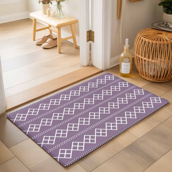 Entryway Rug 2'x3', Purple Boho Kitchen Runner Rugs Non-Slip Carpet Mats, Vintage Ethnic Tribe Abstract Art Bedside Rugs Runners Washable Floor Carpet for Bathroom Laundry Room