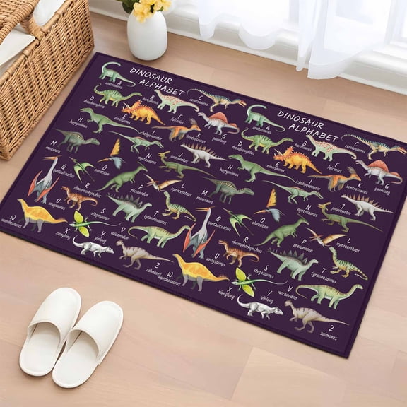 Entryway Rug 2'x3', Purple Dinosaur Small Rug for Kitchen Bathroom Door Mat Indoor Entrance, Vintage Letters Farm Animals Non-Slip Area Rugs Floor Mats Carpet Front Door Rugs