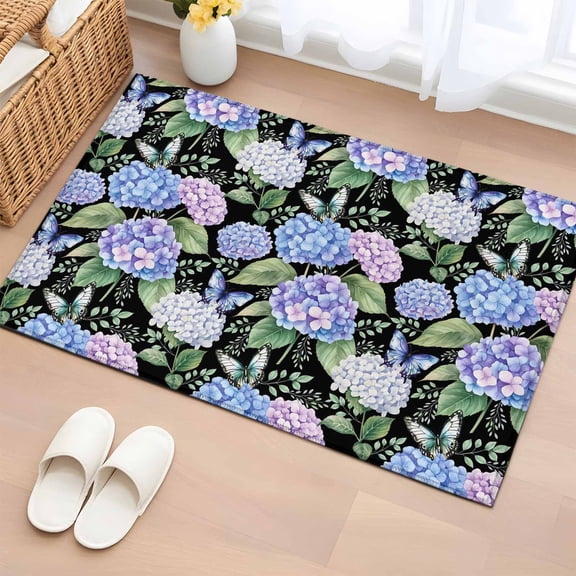 Entryway Rug 2'x3', Purple Hydrangea Small Rug for Kitchen Bathroom Door Mat Indoor Entrance, Spring Floral Elegant Pastoral Flowers Non-Slip Area Rugs Floor Mats Carpet Front Door Rugs
