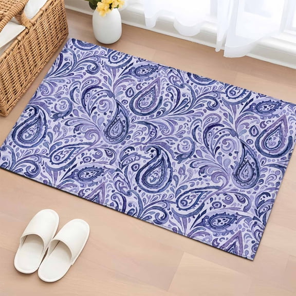 Entryway Rug 2'x3', Purple Navy Blue Small Rug for Kitchen Bathroom Door Mat Indoor Entrance, Retro Botanical Abstract Art Non-Slip Area Rugs Floor Mats Carpet Front Door Rugs