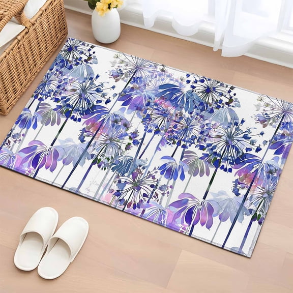 Entryway Rug 2'x3', Purple Onion Flowers Small Rug for Kitchen Bathroom Door Mat Indoor Entrance, Spring Floral Dandelion Botanical Non-Slip Area Rugs Floor Mats Carpet Front Door Rugs