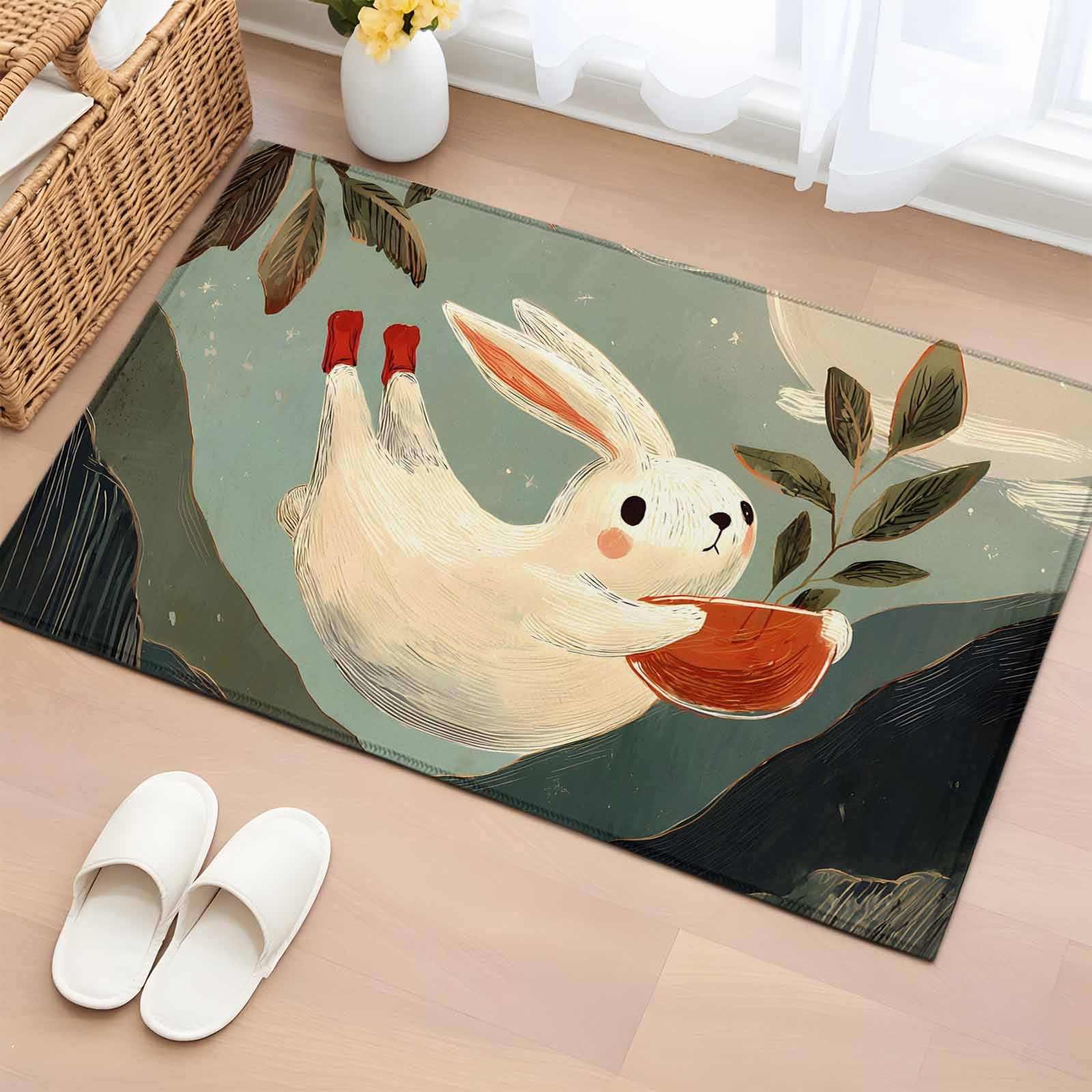 Entryway Rug 2'x3', Rabbit Small Rug for Kitchen Bathroom Door Mat ...