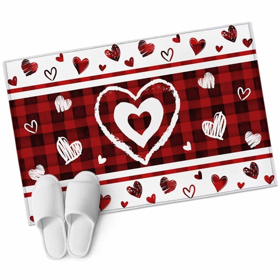 Entryway Rug 2'x3' Red Black Plaid Valentines Small Area Rug Non-Slip Front Door Mat Washable Floor Carpet for Indoor Entrance Kitchen Bathroom