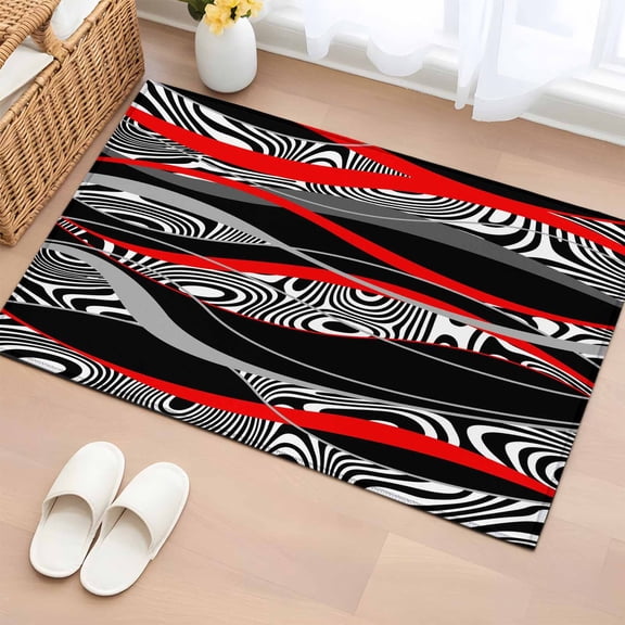 Entryway Rug 2'x3', Red Black Stripes Small Rug for Kitchen Bathroom Door Mat Indoor Entrance, Modern Gradient Abstract Lines Art Non-Slip Area Rugs Floor Mats Carpet Front Door Rugs
