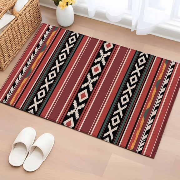 Entryway Rug 2'x3', Red Boho Small Rug for Kitchen Bathroom Door Mat Indoor Entrance, Vintage Ethnic Tribe Non-Slip Area Rugs Floor Mats Carpet Front Door Rugs