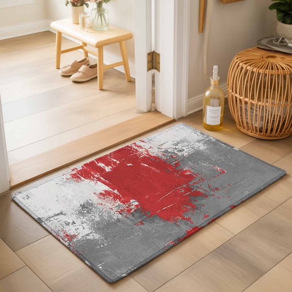 Entryway Rug 2'x3', Red Cement Gray Kitchen Runner Rugs Non-Slip Carpet Mats, Modern Abstract Art Red Bedside Rugs Runners Washable Floor Carpet for Bathroom Laundry Room