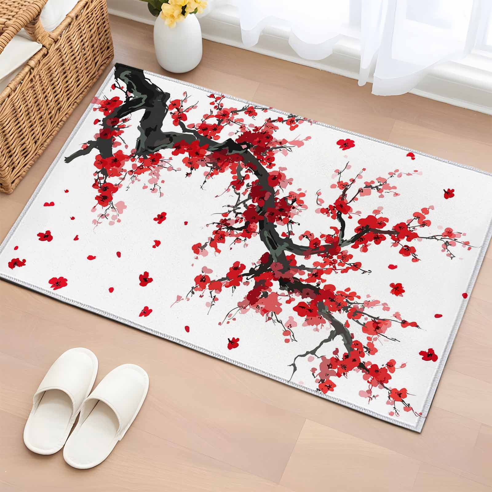 Entryway Rug 2'x3', Red Flowers Small Rug for Kitchen Bathroom Door Mat ...