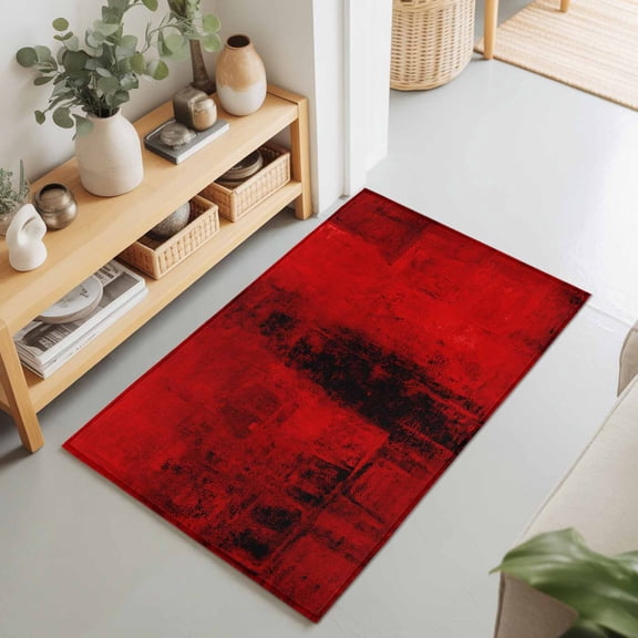 Entryway Rug 2'x3', Red Kitchen Runner Rugs Non-Slip Carpet Mats, Retro Oil Painting Modern Abstract Art Aesthetics Bedside Rugs Runners Washable Floor Carpet for Bathroom Laundry Room