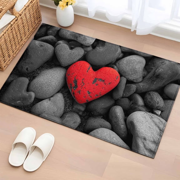 Entryway Rug 2'x3', Red Love Heart Stone Small Rug for Kitchen Bathroom Door Mat Indoor Entrance, Mondern Abstract Art Stones Non-Slip Area Rugs Floor Mats Carpet Front Door Rugs