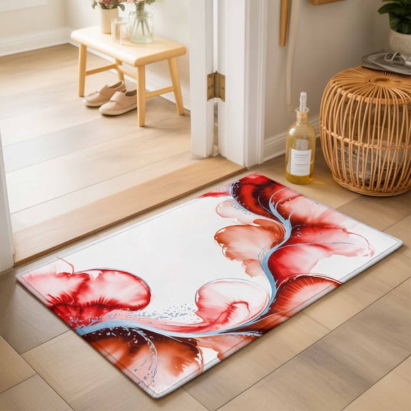 Entryway Rug 2'x3', Red Marble Stone Kitchen Runner Rugs Non-Slip Carpet Mats, Ink Splash Country Marble Abstract Bedside Rugs Runners Washable Floor Carpet for Bathroom Laundry Room