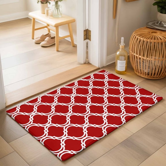 Entryway Rug 2'x3', Red Morocco Kitchen Runner Rugs Non-Slip Carpet Mats, Geometric Moroccan National Abstract Art Bedside Rugs Runners Washable Floor Carpet for Bathroom Laundry Room