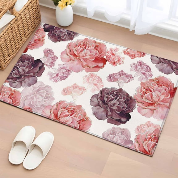 Entryway Rug 2'x3', Red Ombre Spring Floral Small Rug for Kitchen Bathroom Door Mat Indoor Entrance, Summer Botanical Flowers Non-Slip Area Rugs Floor Mats Carpet Front Door Rugs