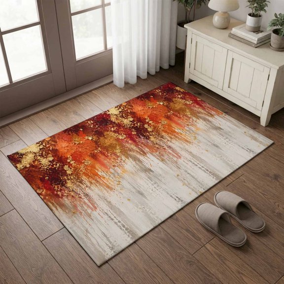Entryway Rug 2'x3', Red Orange Rustic Small Rug for Kitchen Bathroom Door Mat Indoor Entrance, Abstract Oil Painting Country Artwork Non-Slip Area Rugs Floor Mats Carpet Front Door Rugs