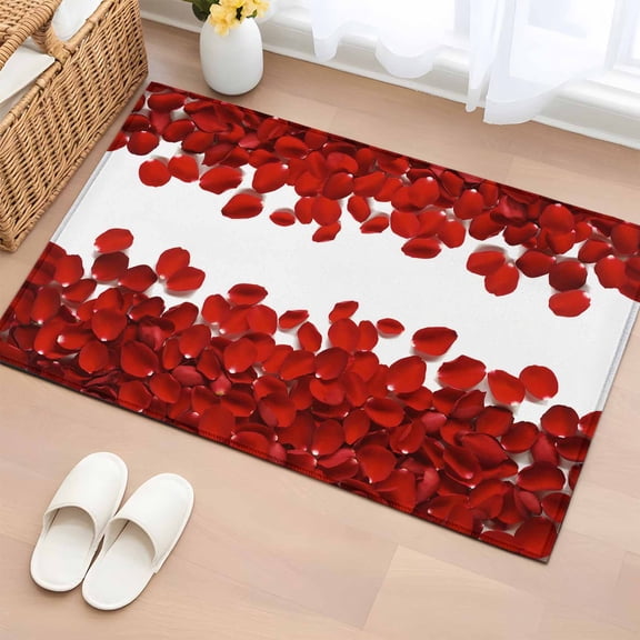 Entryway Rug 2'x3', Red Rose Petals Small Rug for Kitchen Bathroom Door Mat Indoor Entrance, Valentine's Day Flowers Romance Non-Slip Area Rugs Floor Mats Carpet Front Door Rugs