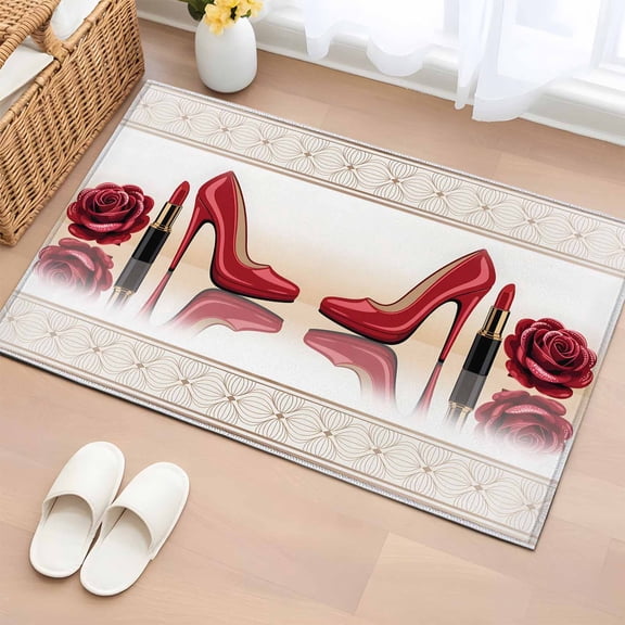 Entryway Rug 2'x3', Red Roses Small Rug for Kitchen Bathroom Door Mat Indoor Entrance, High Heel Modern Art Non-Slip Area Rugs Floor Mats Carpet Front Door Rugs