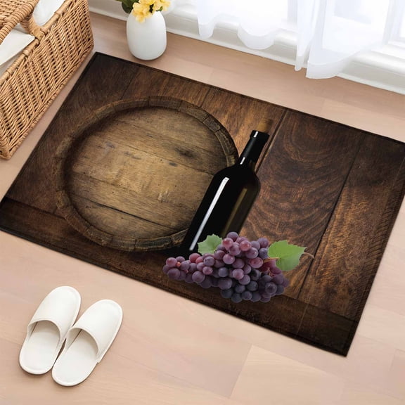 Entryway Rug 2'x3', Red Wine Small Rug for Kitchen Bathroom Door Mat Indoor Entrance, Grapes Farmhouse Wooden Grain Country Non-Slip Area Rugs Floor Mats Carpet Front Door Rugs