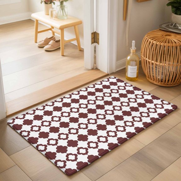 Entryway Rug 2'x3', Retro Boho Kitchen Runner Rugs Non-Slip Carpet Mats, Dark Red Geometric Pattern Rhombic Bohemia Bedside Rugs Runners Washable Floor Carpet for Bathroom Laundry Room