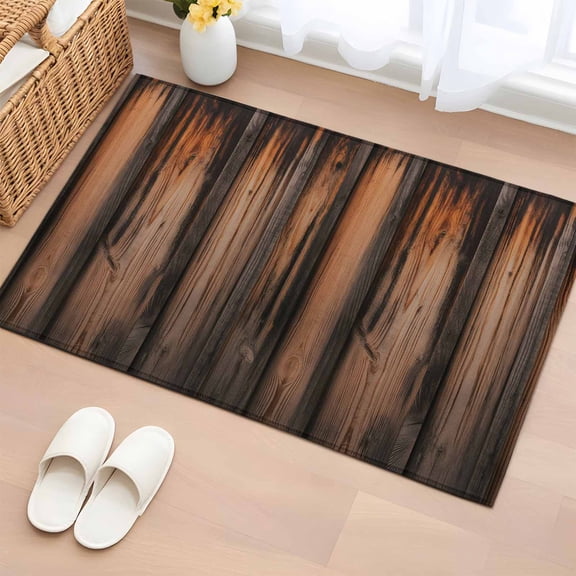 Entryway Rug 2'x3', Retro Farmhouse Small Rug for Kitchen Bathroom Door Mat Indoor Entrance, Brown Wooden Grain Cabin Country Plank Non-Slip Area Rugs Floor Mats Carpet Front Door Rugs