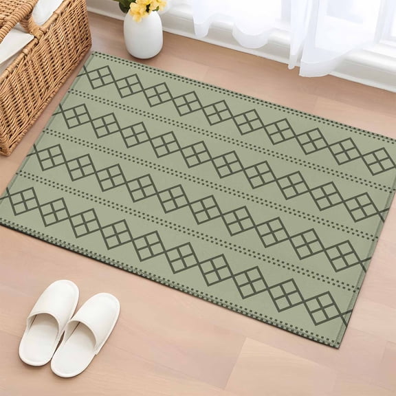 Entryway Rug 2'x3', Sage Green Boho Small Rug for Kitchen Bathroom Door Mat Indoor Entrance, Vintage Ethnic Tribe Abstract Art Geometric Non-Slip Area Rugs Floor Mats Carpet Front Door Rugs