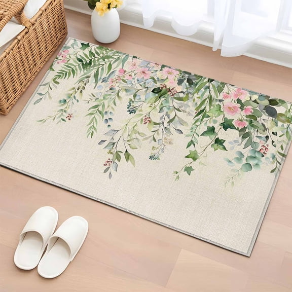 Entryway Rug 2'x3', Sage Green Eucalyptus Leaves Small Rug for Kitchen Bathroom Door Mat Indoor Entrance, Weeping Floral Summer Botanical Non-Slip Area Rugs Floor Mats Carpet Front Door Rugs
