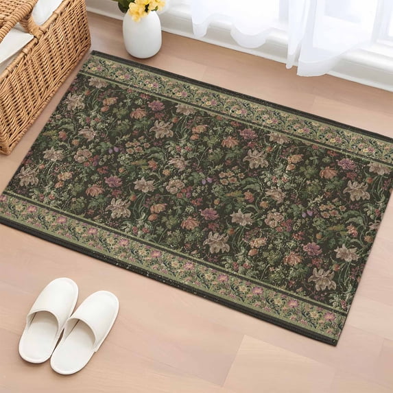 Entryway Rug 2'x3', Sage Green Floral Small Rug for Kitchen Bathroom Door Mat Indoor Entrance, Ethnic Tribe Abstract Art Flowers Non-Slip Area Rugs Floor Mats Carpet Front Door Rugs