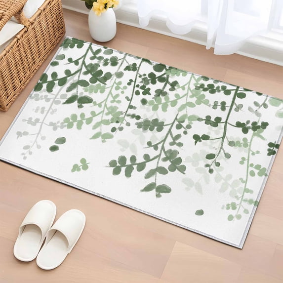 Entryway Rug 2'x3', Sage Green Leaves Small Rug for Kitchen Bathroom Door Mat Indoor Entrance, Summer Botanical Non-Slip Area Rugs Floor Mats Carpet Front Door Rugs