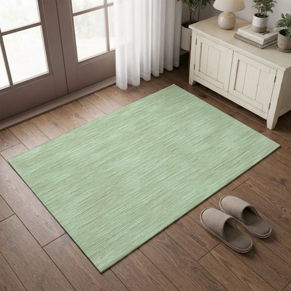 Entryway Rug 2'x3', Sage Green Solid Color Kitchen Runner Rugs Non-Slip Carpet Mats, Minimalist Vintage Linen Texture Bedside Rugs Runners Washable Floor Carpet for Bathroom Laundry Room