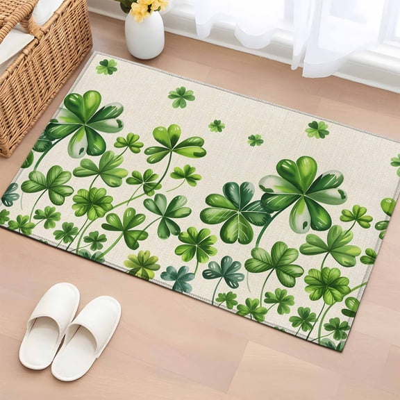 Entryway Rug 2'x3', Saint Patrick's Day Small Rug for Kitchen Bathroom Door Mat Indoor Entrance, Farmhouse Spring Botanical Clovers Non-Slip Area Rugs Floor Mats Carpet Front Door Rugs