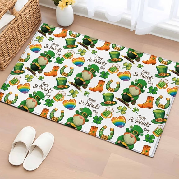 Entryway Rug 2'x3', Saint Patrick's Day Small Rug for Kitchen Bathroom Door Mat Indoor Entrance, Gnomes Hats Boots Clovers Leaves Non-Slip Area Rugs Floor Mats Carpet Front Door Rugs