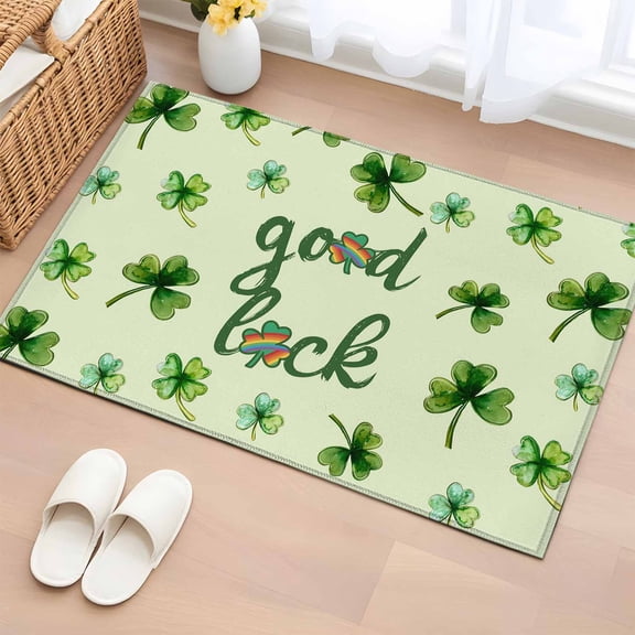 Entryway Rug 2'x3', Saint Patrick's Day Small Rug for Kitchen Bathroom Door Mat Indoor Entrance, Green Spring Botanical Clovers Leaf Non-Slip Area Rugs Floor Mats Carpet Front Door Rugs