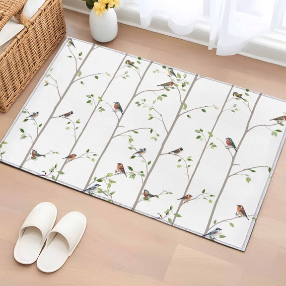 Entryway Rug 2'x3', Sparrow Small Rug for Kitchen Bathroom Door Mat Indoor Entrance, Spring Birds on The Branches Vintage Country Non-Slip Area Rugs Floor Mats Carpet Front Door Rugs